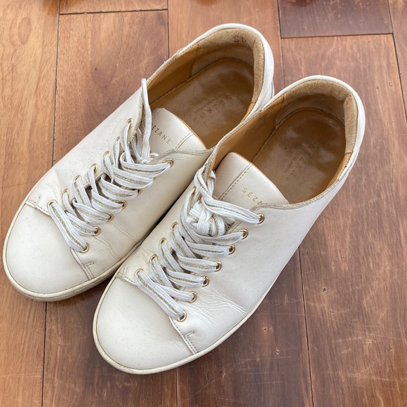 Sezane Shoes Szane Cream Leather Sneakers Size 35 Poshmark